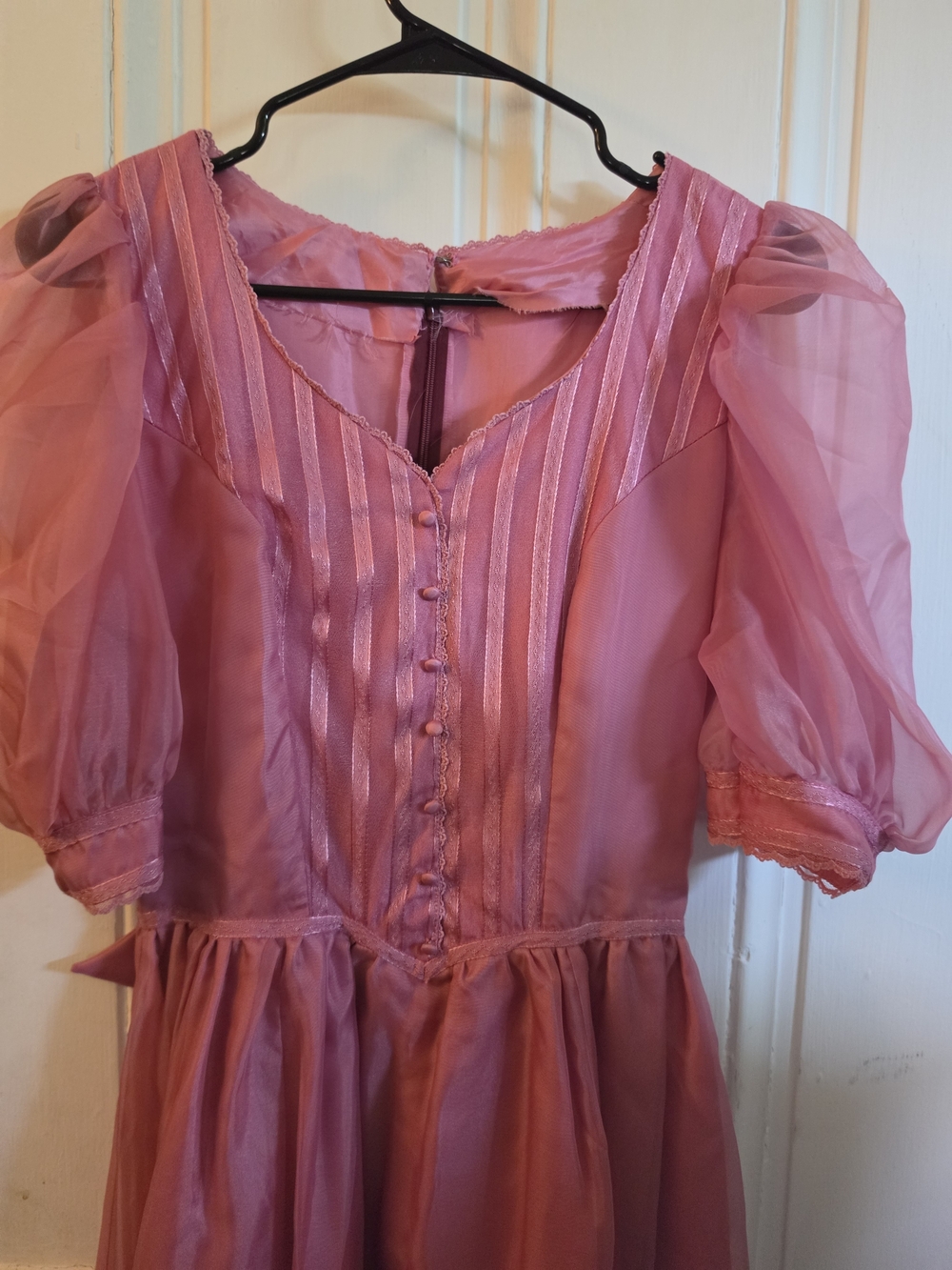 Pink Vintage Hand-made  Puff Sleeve Dress